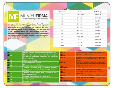 Windows Tastenkürzel Vorlage für Mousepads Windows Tastenkürzel Vorlage für Mousepads